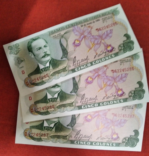 Costa Rica Billetes 5 Colones  Unc Consecutivos 