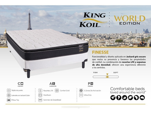 Colchon + Sommier 2 1/2 Queen King Koil Finesse 160x200 Off