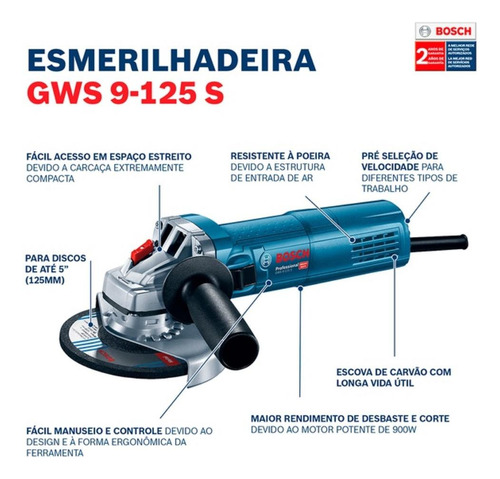 Esmerilhadeira Angular Bosch Professional Gws 9-125 S 220v