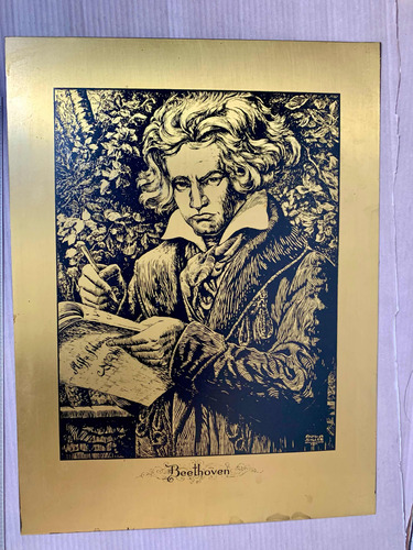 Vintage Grabado Sobre Lámina Retrato De Beethoven