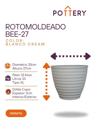 Macetero Diseño Colmena Xl Doble Capa 27x33cm Crema