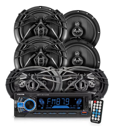 Kit Autoestereo Bt Carbon-325 +4 Bocinas 6.5 +2 Bocinas 6x9