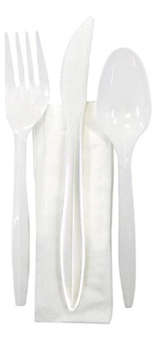 Set De Cubiertos Plasticos Blanco 3 Piezas Con Servilleta