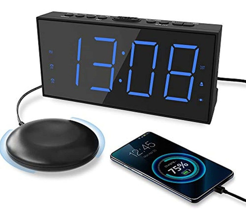 Reloj Despertador Ruidoso C/movimie Cama/dual Usb/110v Azul