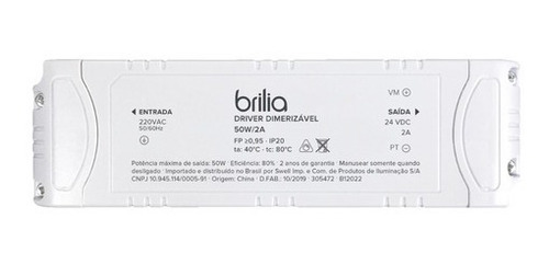 Fonte Driver Dimerizável 220v 24v 50w 2a Ip20 305472 Brilia