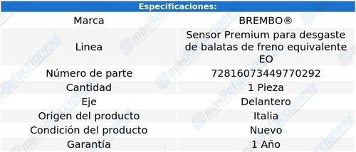 Sensor Para Balatas Delantera 535i Xdrive 2011-2016 Brembo