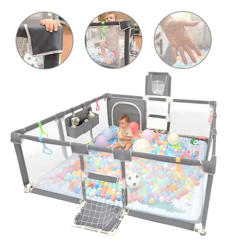 Cercadinho Bebê Infantil Cercado Grande 182 120 64cm Cinza Liso