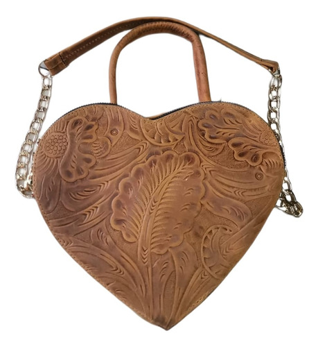 Bolso Piel Corazon Artesanal Cincelado De Mano Crossbody