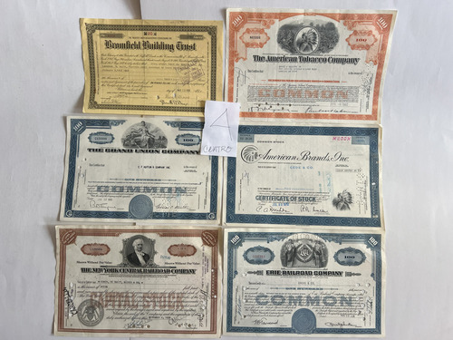 Set 6 Títulos Accionarios Diferentes Empresas Americanas. (Usado)
