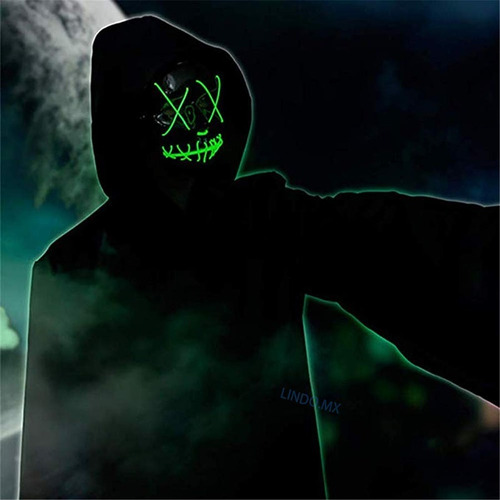 Máscara Luz Led La Purga Halloween Fantasma Fiesta De Vestir Color Verde