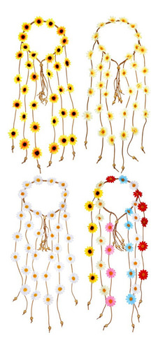 4 Pieces Flower Hippie Floral Crown Summer Headband 1