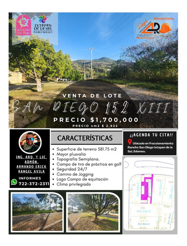 Venta Lote San Diego 152 Mz Xiii Con Todos Los Servicios, Vistas Panorámicas, Proyecto Arquitectónico Incluído En Av Principal Fracc Rancho San Diego Ixtapan De La Sal Edomex