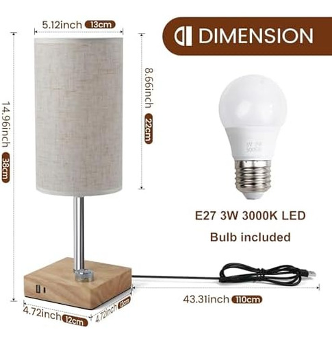 Lámpara De Mesa Con Puerto Usb, Lámpara De Noche Usb Regulab