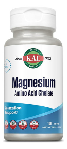 Kal Tabletas Quelatadas De Magnesio De 220 Mg, 100 Unidades Sabor Sin Sabor