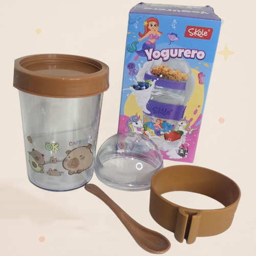 Vasos Yogurteros Y Cerealero Para Chicos Con Diseños Capybara Marrón