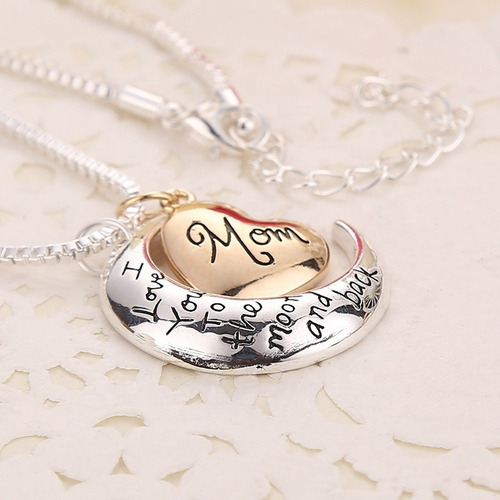 Collar Mama Cumpleaños Y Dia Madre Luna Creciente Y Corazón
