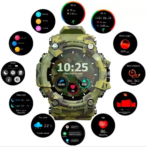 Relógio Masculino Smart Shock Sport Attack - Caixa Camuflado Bisel Verde
