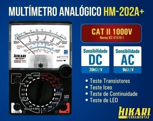 Imagem 2 de 4 de Multímetro Analógico Hm-202a+ / 20k Ohms/volt Hikari