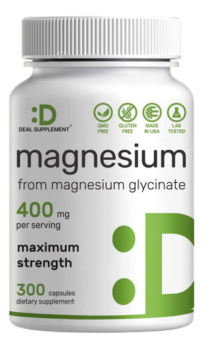 Magnesio Glicinato 400mg 300 Capsulas Alta Absorción Estrés