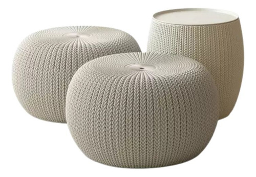 Set 2 Puffs + Mesa Keter Cozy Urban 41l Estructura Marrón-beige