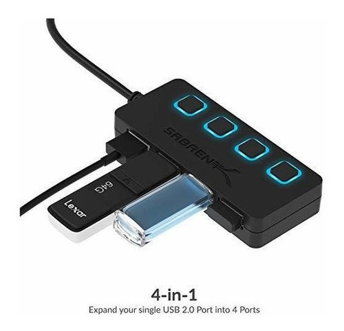 Concentrador Sabrent Usb 2.0 De 4 Puertos Con Interruptores