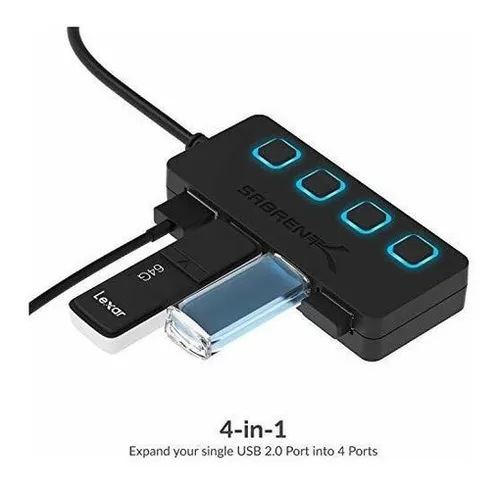 Concentrador Sabrent Usb 2.0 De 4 Puertos Con Interruptores