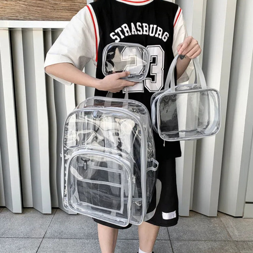 Paquete De 3 Mochilas Escolares Impermeables - Incluye Mochila Transparente, Lonchera Y Estuche, Unisex Y Cómoda Para La Escuela Y Viaje