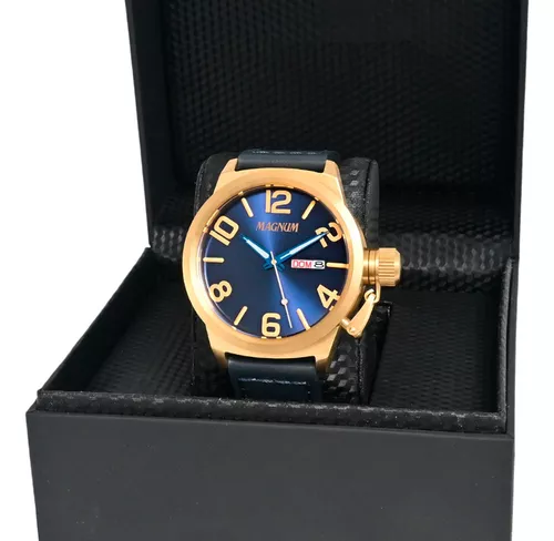 Relógio Magnum Masculino Ma33399a Dourado Azul Couro