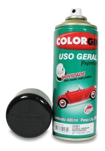 Tinta Spray Colorgin Uso Geral 52001 Preto Brilhante 400ml