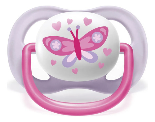 Chupete Philips Avent Ultra Air Unit. Butterfly Girl, de 0 a 6 m, color rosa, período de edad de 0 a 6 meses