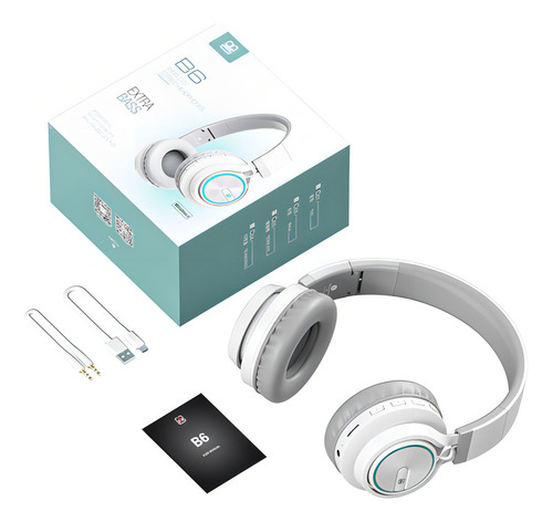Fone De Ouvido Sem Fio Cic B6 Headset Microfone Com Luz Cor Branco