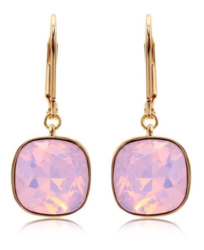 Aretes De Cristal Swarovski Rosa Con Baño De Oro 18k