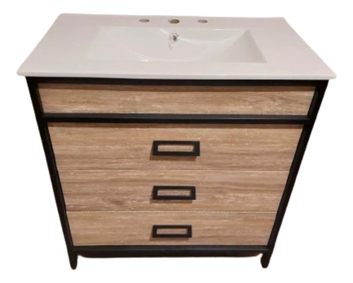 Mueble Vanitory Con Bacha Loza 3 Agu Iron Campi 80cm Roble V