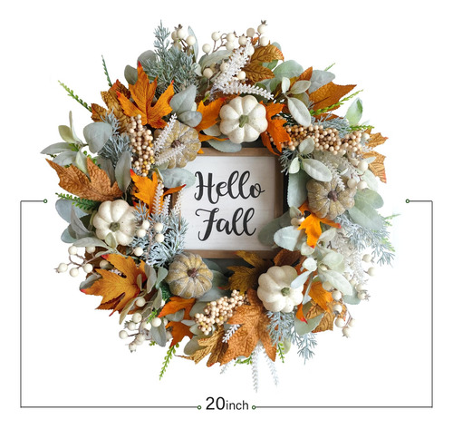 Corona De Otoño De 20 Pulgadas, Bayas De Eucalipto,
