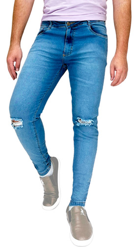 Calça Jeans Super Skinny Lycra Lisa Rasgada Destroyed Justa