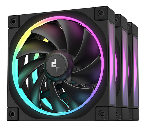 Kit De 3 Ventiladores Deepcool Gamer Fl12 120mm Argb Pwm Bk Led Negro