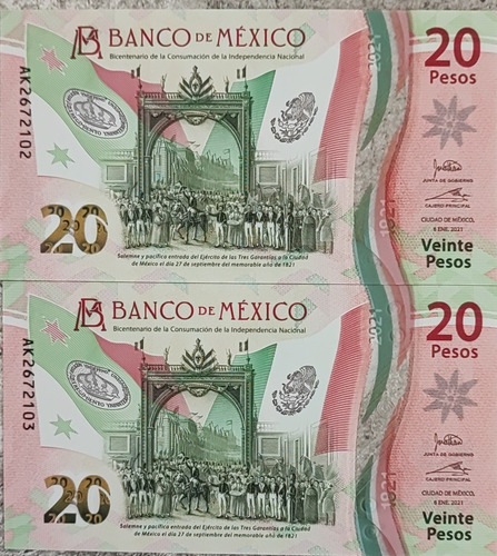 Billetes  De 20 Pesos Unc Conmemorativos Seriado.