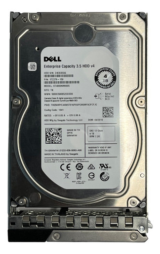 Hd Dell 4tb 7.2k 3,5 Sas 12gb 0xwm1w Xwm1w Gaveta R440 R540 R640 R740 R450 R550 R650 R750 * Cor Prateado