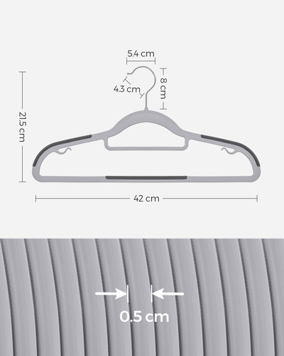 Songmics 50 Ganchos Perchas Para Ropa Crp20g50 42 Cm Largo Color Gris claro/Gris oscuro