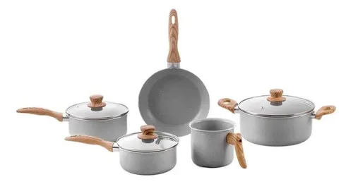 Jogo De Panela Frigideira Brinox Ceramic Life Cinza Kit 5 Un