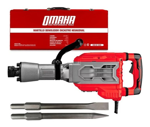 Martillo Demoledor Omaha De-16hex 1700 W 60j Maletin Cincel