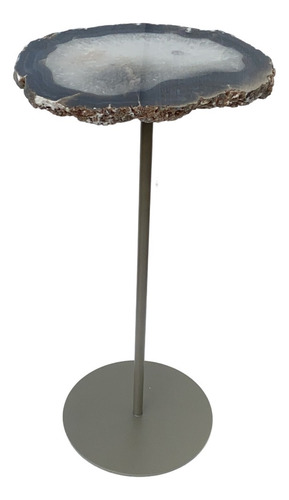 Mesa Lateral Alta Base Em Aço Pintado Bronze E Pedra Agata