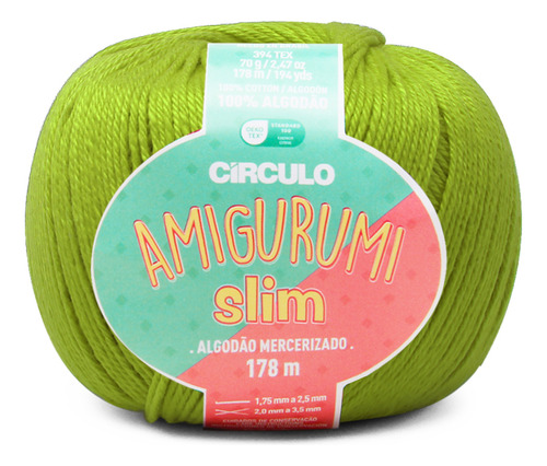 Fio Amigurumi Slim Circulo Com 178m 70g 100% Algodão Cor 5800- Pistache