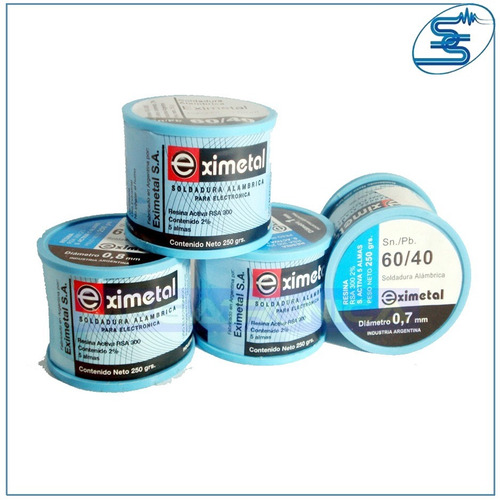 Estaño 250gr Eximetal 60/40 0.7 / 1 / 1.6 /2mm 1/4kg