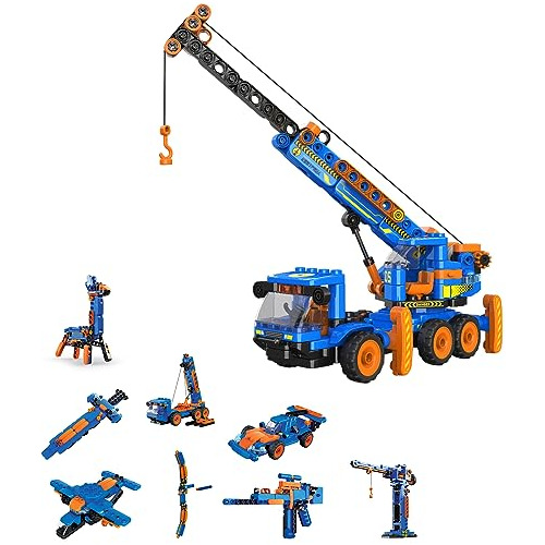 Botzees Stem Building Toys, 8-in-1 Crane Truck Building Set,