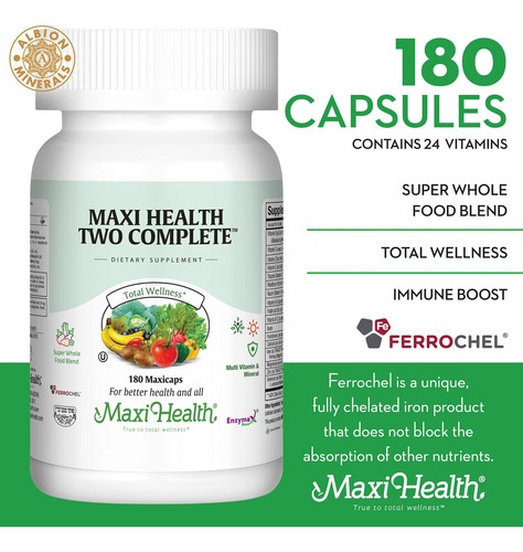 Maxi Health Two Complete Multivitaminas 180 Cápsulas