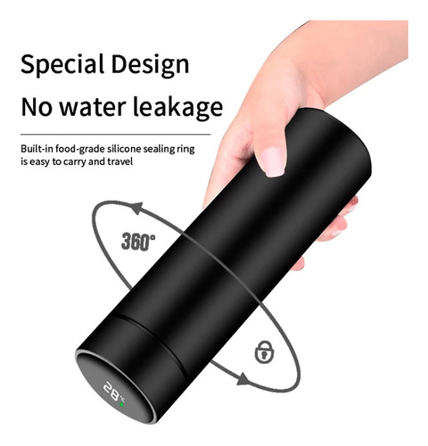 Garrafinha Térmica Inox 500ml Com Termômetro Led Digital Preta