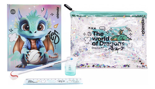 Set Escolar Dragón Kit Cuaderno Y Neceser Cartuchera
