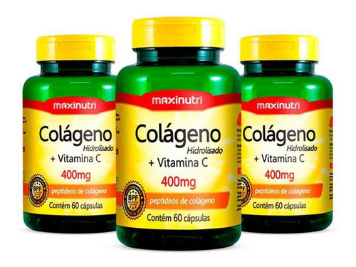 Kit 3 Colágenos Hidrolisado Vitamina C 400mg 60cap Maxinutri