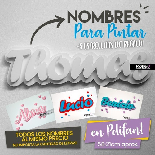 Cartel Corporeo Nombre Sin Pintar Bebe Dormitorio Candybar 